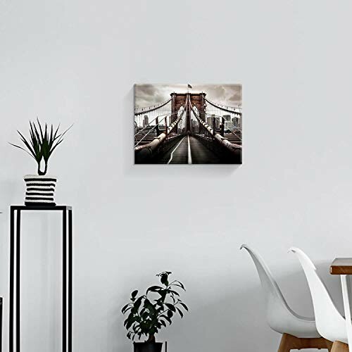 Minimalist room with bridge canvas art