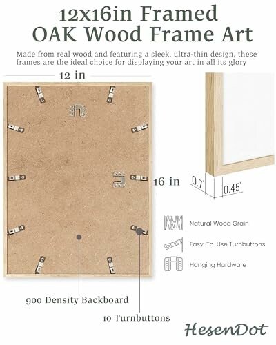 12x16 inch oak wood frame art with natural wood grain and hanging hardware.