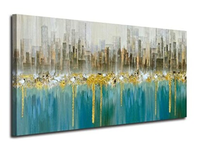 Ardemy Teal Abstract Cityscape Canvas Wall Art