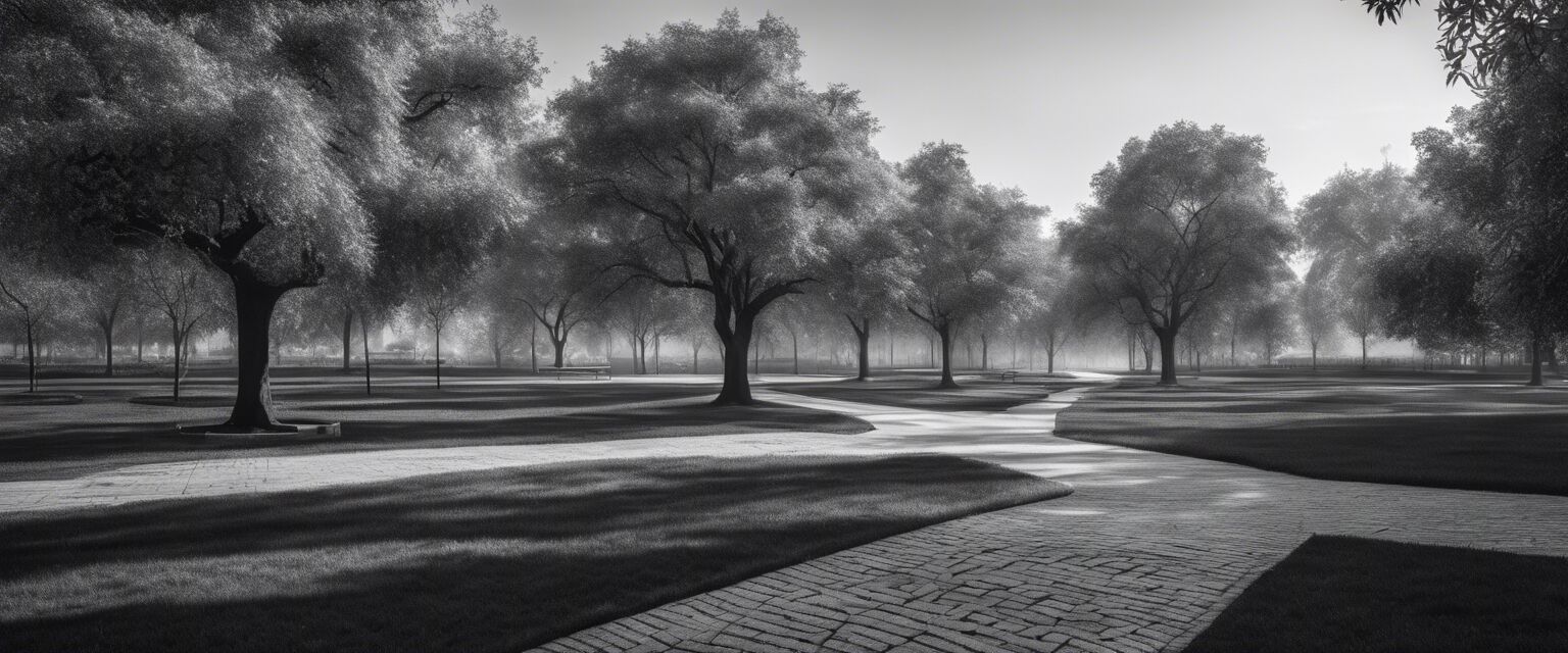 Black and white urban park print