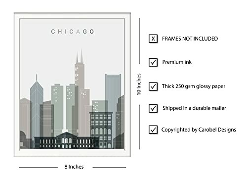 Chicago skyline poster with product details.