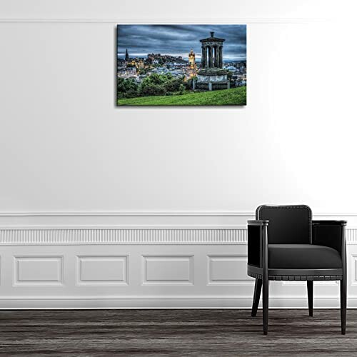 Wall art of Edinburgh cityscape with historic monument and cloudy sky