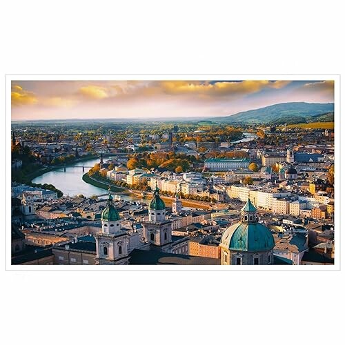 Aerial view of Salzburg with river and historic buildings