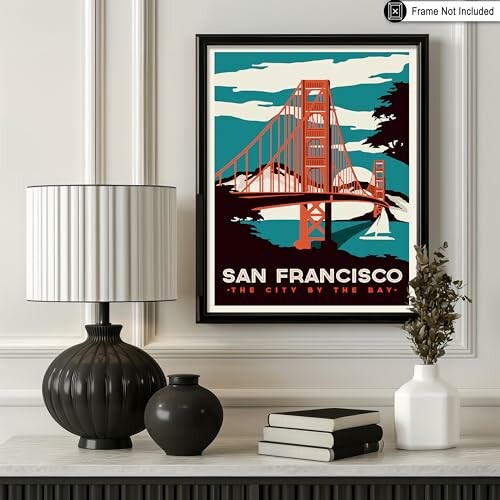 San Francisco poster with Golden Gate Bridge on wall